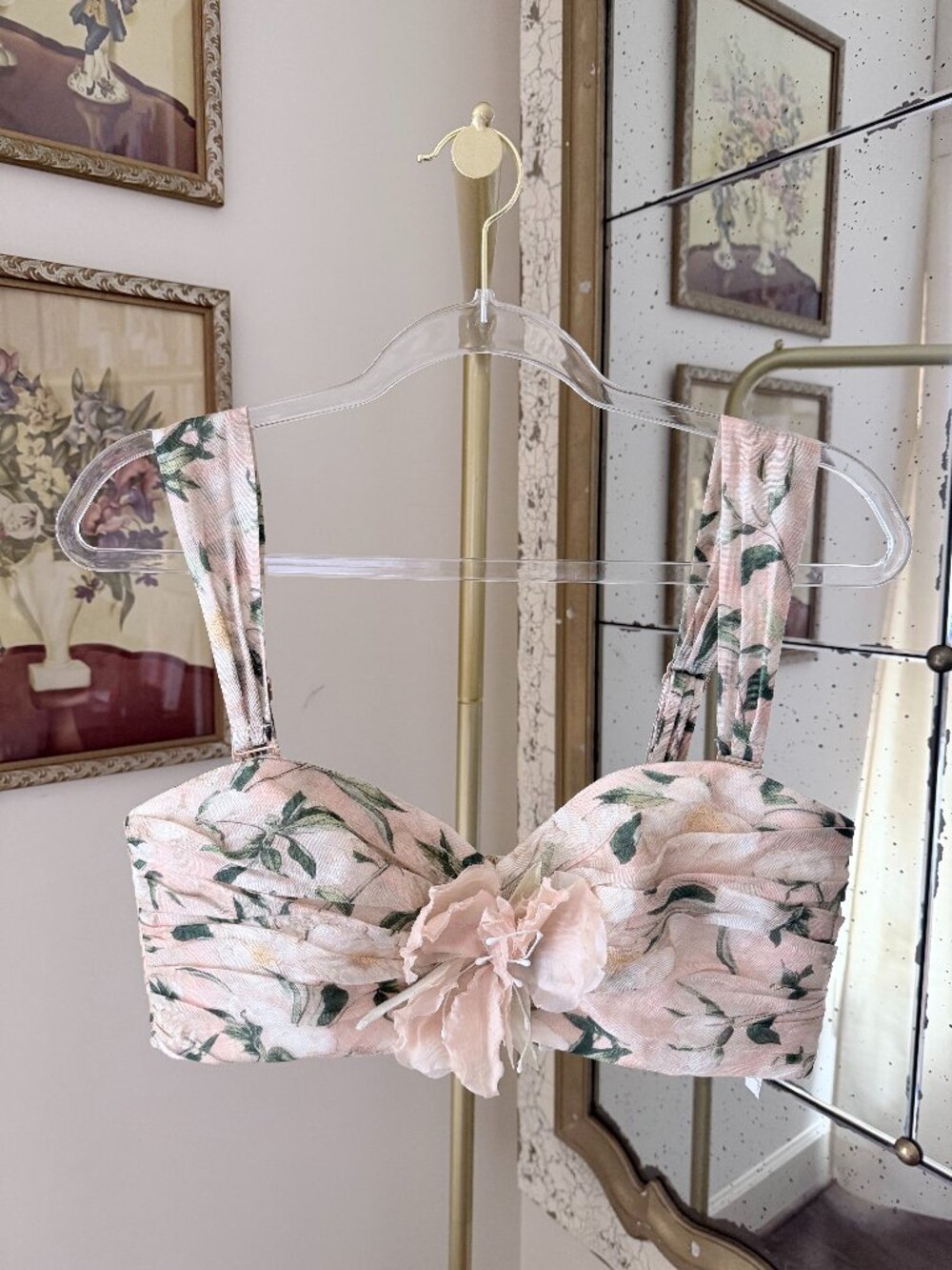 Zimmermann Floral Linen Bustier Top With Removable Flower Brooch - Size 2